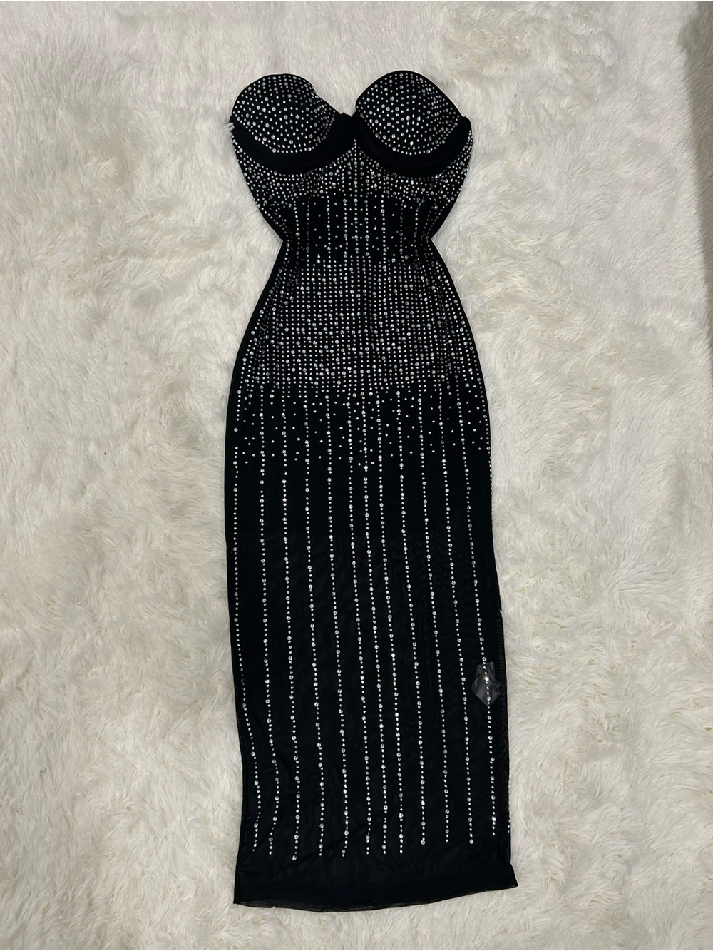 Strapless Black Embellished Bodycon Evening Dress